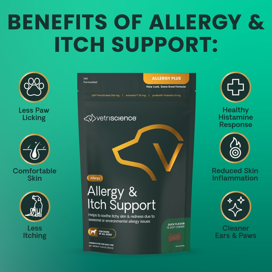 VetriScience Allergy & Itch Support chews - helps to soothe dogs' itchy skin and redness due to seasonal or environmental allergy issues