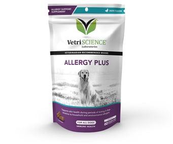VetriScience Allergy Plus allergy supplement chews. Allergy Plus is designed to soothe allergy symptoms and support skin and coat health.